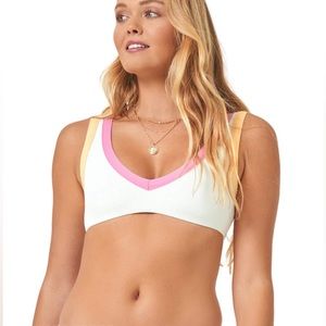 L*SPACE 'Lala' Color Block Rib Bikini Top  L Large Cream/Lemon new with tags